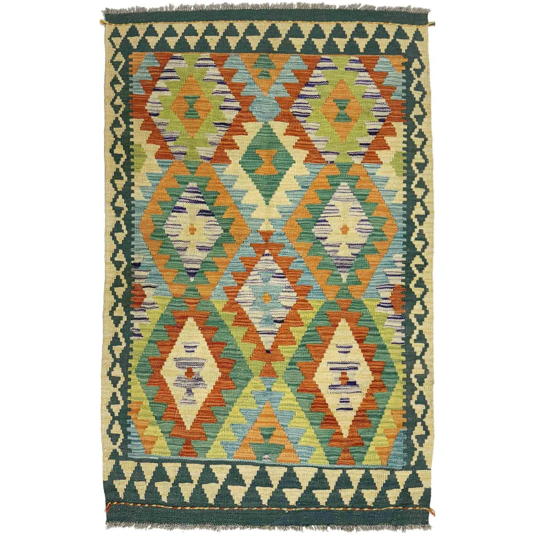 Afghan Vegetable Kilim Rug 3' 3" x 5' 1" Flat-Weave | No. AL769658