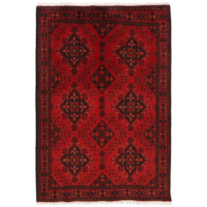 Red Afghan Khal Mohammadi Rug 3' 4" x 4' 9" Hand-Knotted | No. AL76986