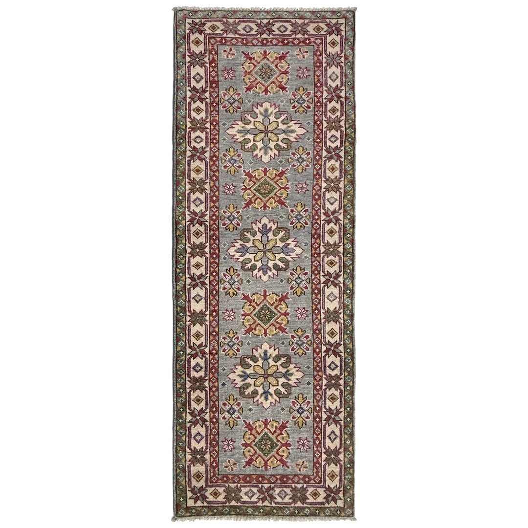 Grey Afghan Kazak Rug 2' 2" x 6' 1" Hand-Knotted | No. AL77025