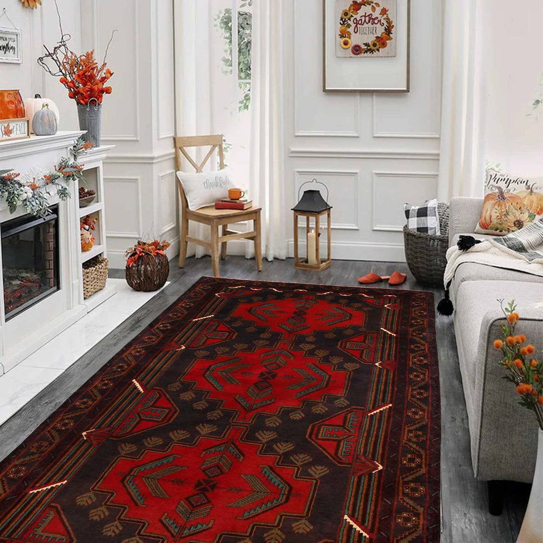 Afghan Baluchi Rug 3' 7" x 6' 9" Hand-Knotted | No. AL77035