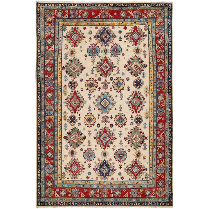Beige Afghan Kazak Rug 6' 9" x 10' 5" Hand-Knotted | No. AL77048