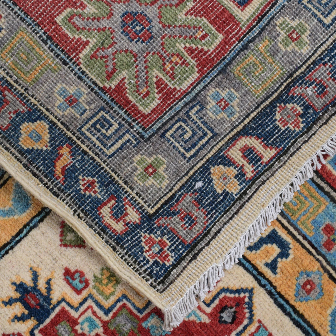 Beige Afghan Kazak Rug 6' 9" x 10' 5" Hand-Knotted | No. AL77048