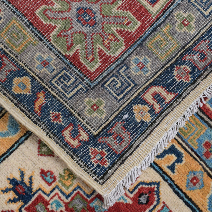 Beige Afghan Kazak Rug 6' 9" x 10' 5" Hand-Knotted | No. AL77048