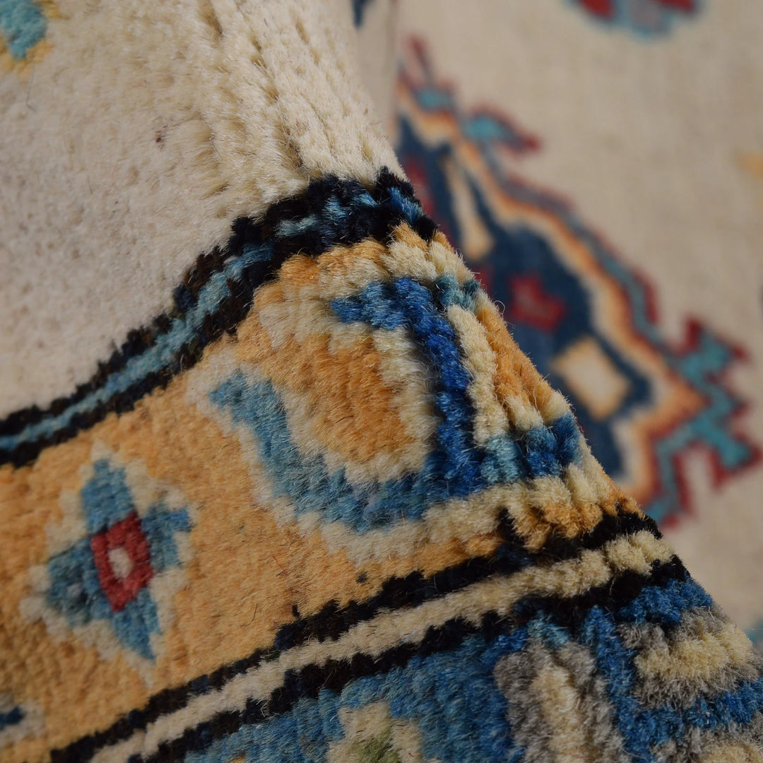 Beige Afghan Kazak Rug 6' 9" x 10' 5" Hand-Knotted | No. AL77048