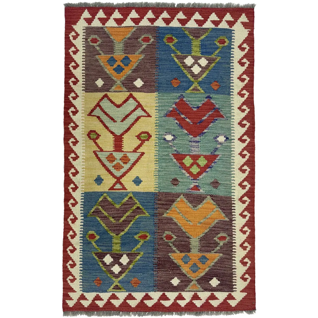 Afghan Kilim Rug 3' 1" x 4' 11" Flat-Weave | No. AL77076