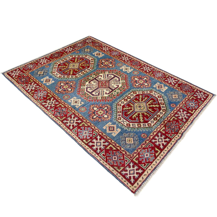 Blue Afghan Kazak Rug 3' 1" x 4' 10" Hand-Knotted | No. AL77094