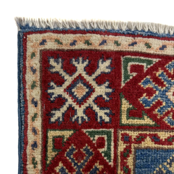Blue Afghan Kazak Rug 3' 1" x 4' 10" Hand-Knotted | No. AL77094