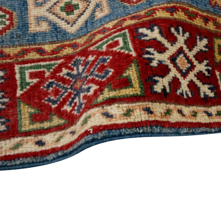 Blue Afghan Kazak Rug 3' 1" x 4' 10" Hand-Knotted | No. AL77094