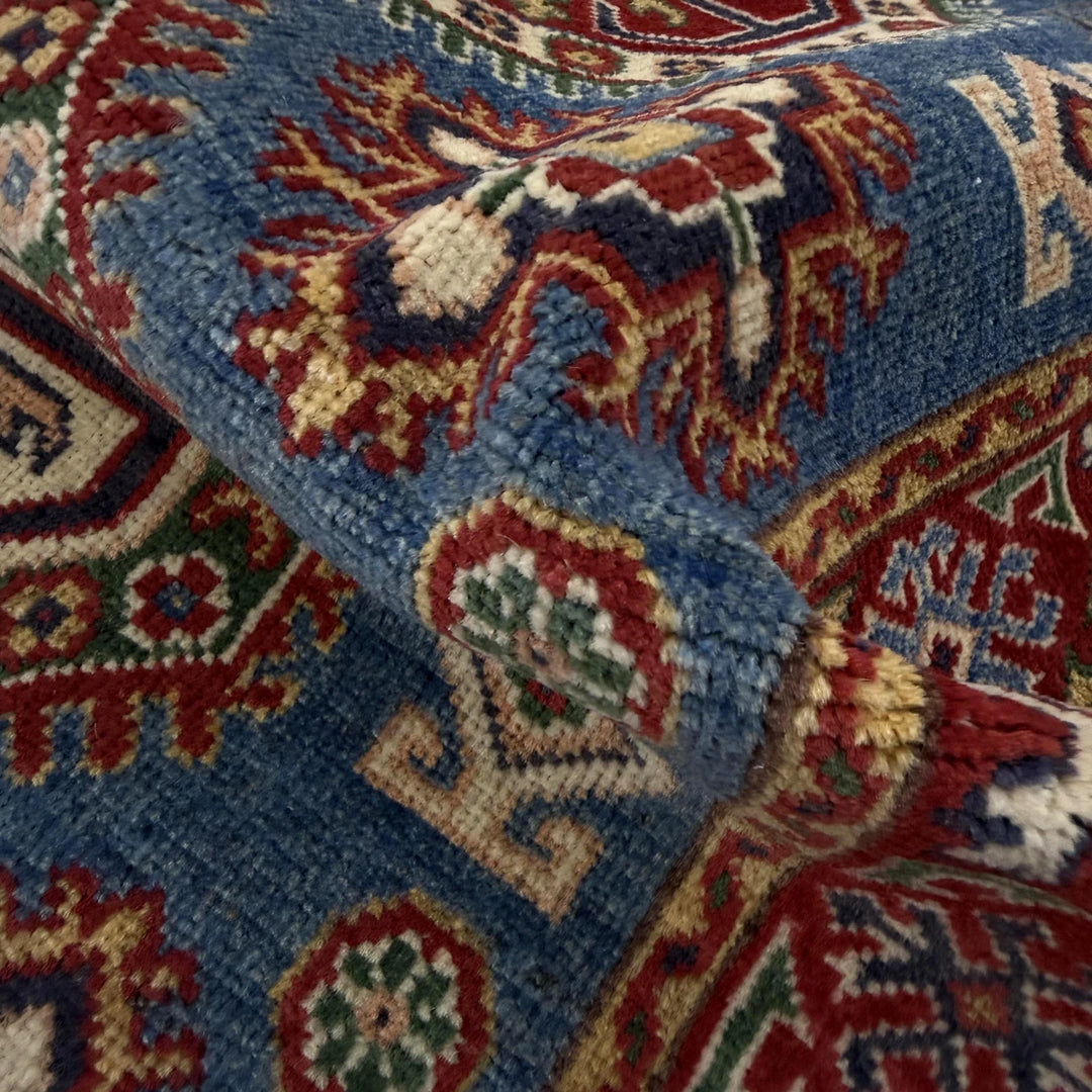 Blue Afghan Kazak Rug 3' 1" x 4' 10" Hand-Knotted | No. AL77094