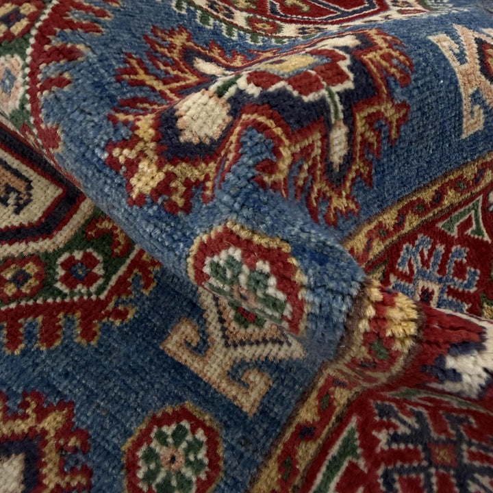 Blue Afghan Kazak Rug 3' 1" x 4' 10" Hand-Knotted | No. AL77094