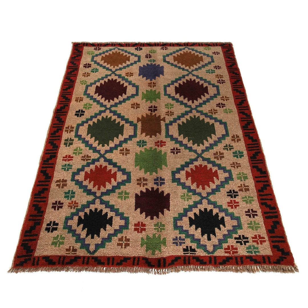Afghan Baluchi Rug 4' 1" x 6' 0" Hand-Knotted | No. AL77155