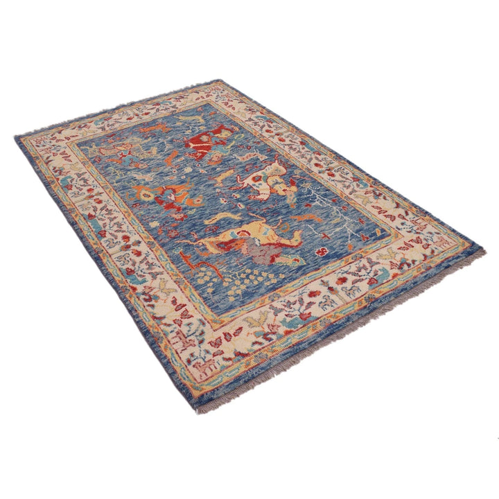 Blue Afghan Pictorial Rug 4' 0" x 6' 1" Hand-Knotted | No. AL77210