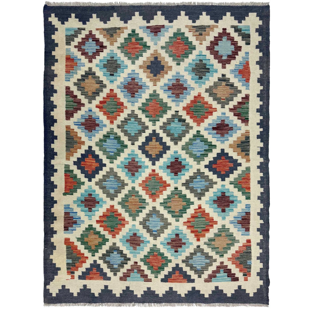 Afghan Vegetable Kilim Rug 4' 9" x 6' 9" Flat-Weave | No. AL772476