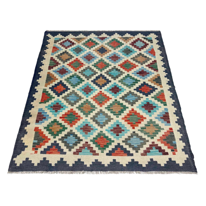 Afghan Vegetable Kilim Rug 4' 9" x 6' 9" Flat-Weave | No. AL772476