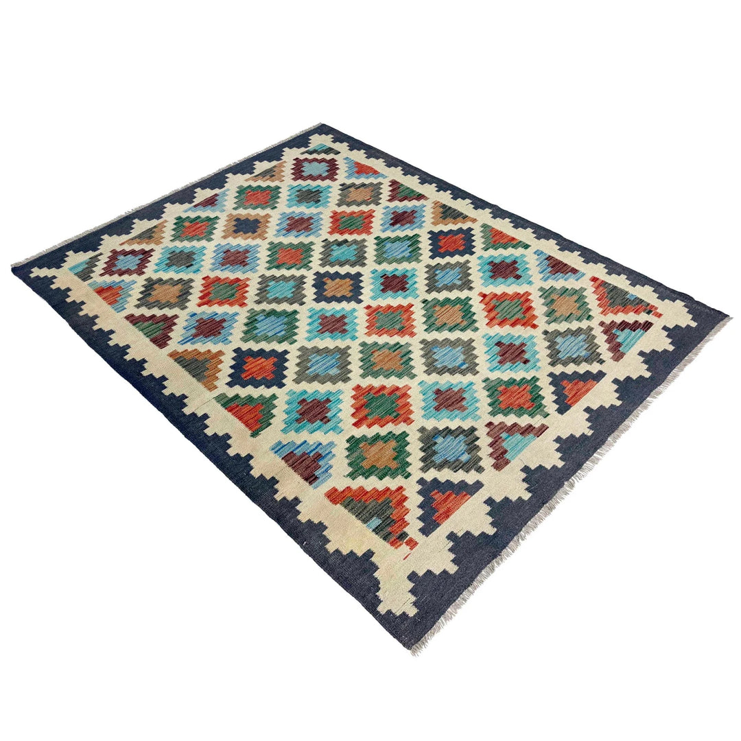 Afghan Vegetable Kilim Rug 4' 9" x 6' 9" Flat-Weave | No. AL772476