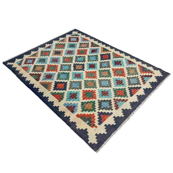 Afghan Vegetable Kilim Rug 4' 9" x 6' 9" Flat-Weave | No. AL772476