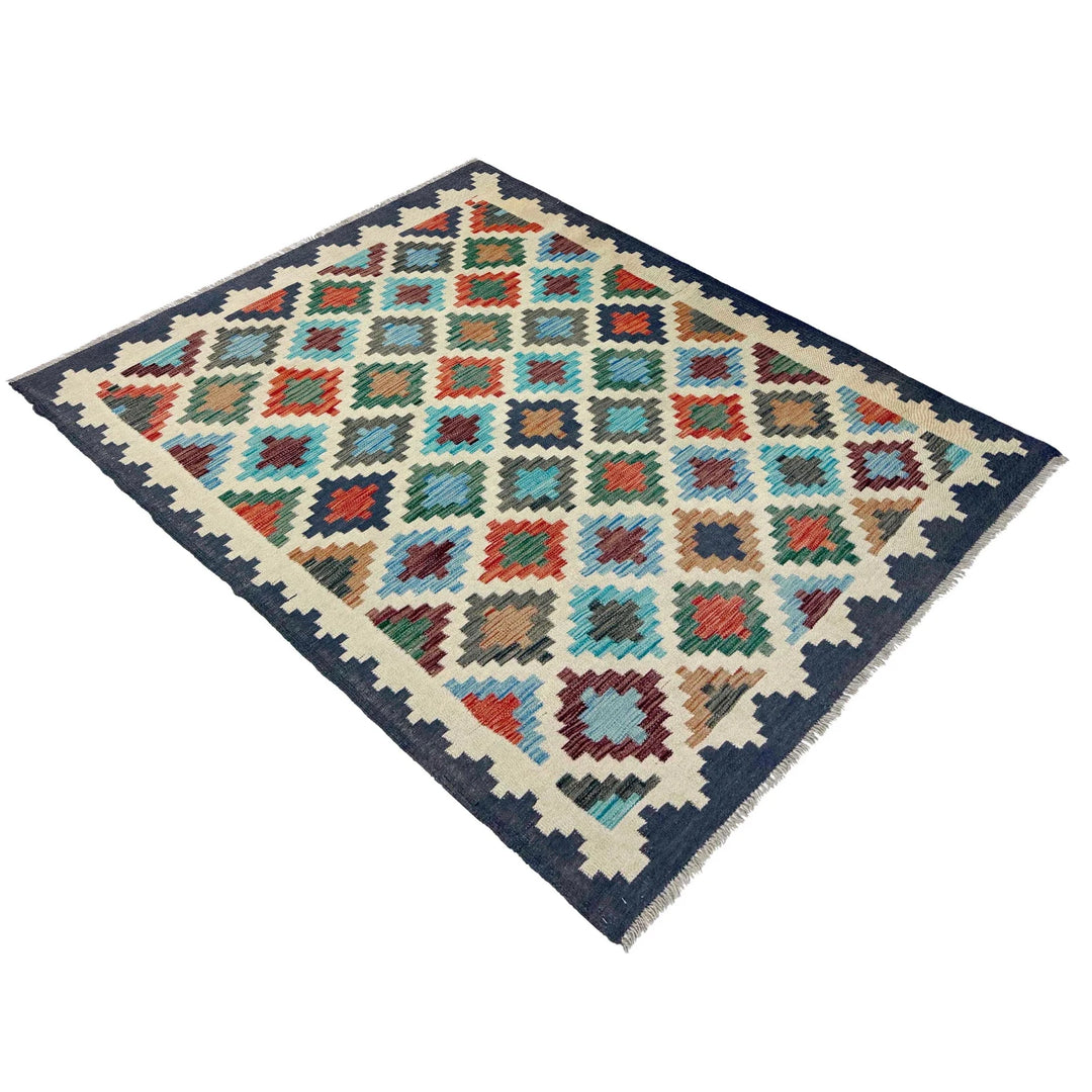 Afghan Vegetable Kilim Rug 4' 9" x 6' 9" Flat-Weave | No. AL772476