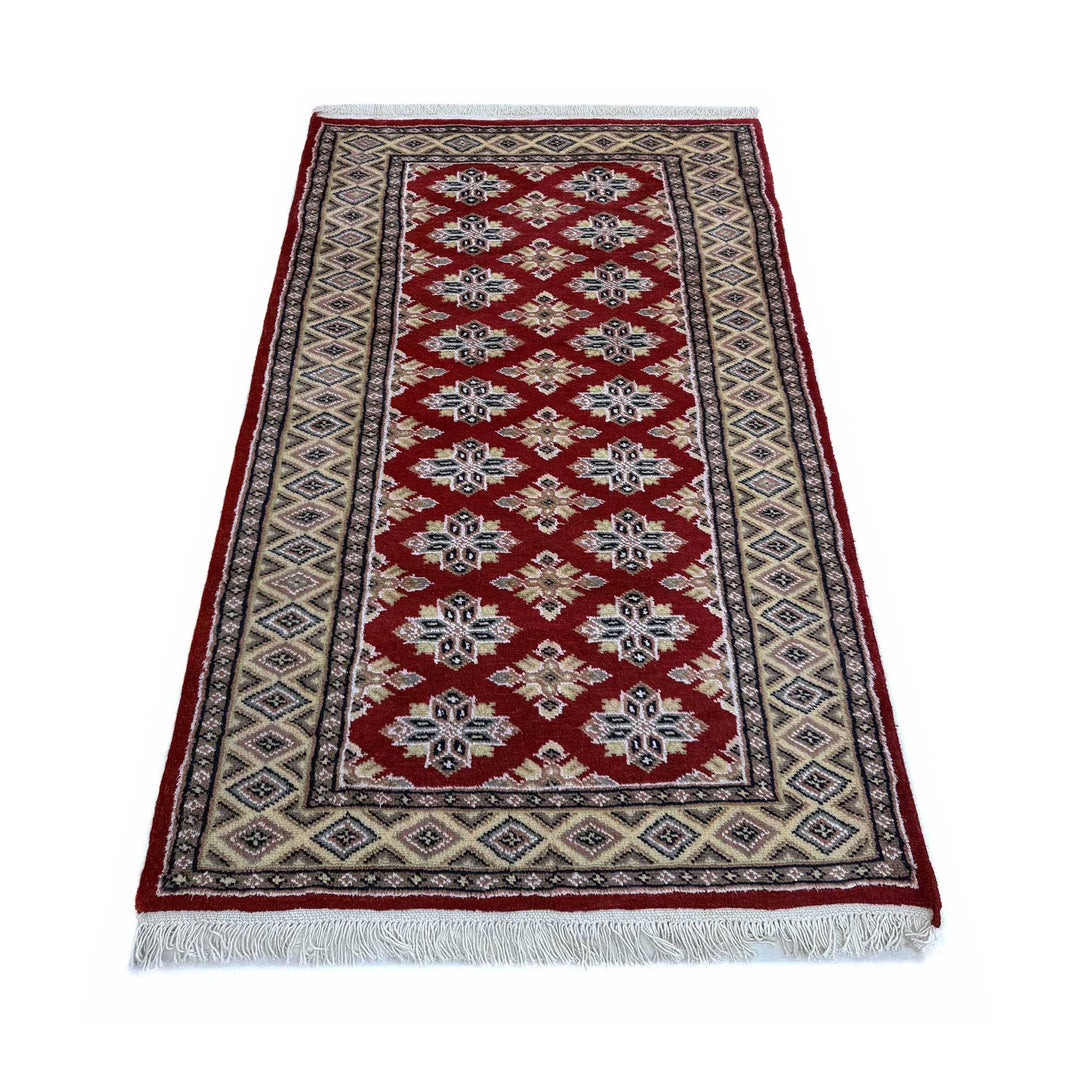 Red Pakistani Jaldar Rug 3' 1" x 5' 2" Hand-Knotted | No. AL77253