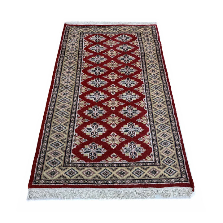 Red Pakistani Jaldar Rug 3' 1" x 5' 2" Hand-Knotted | No. AL77253