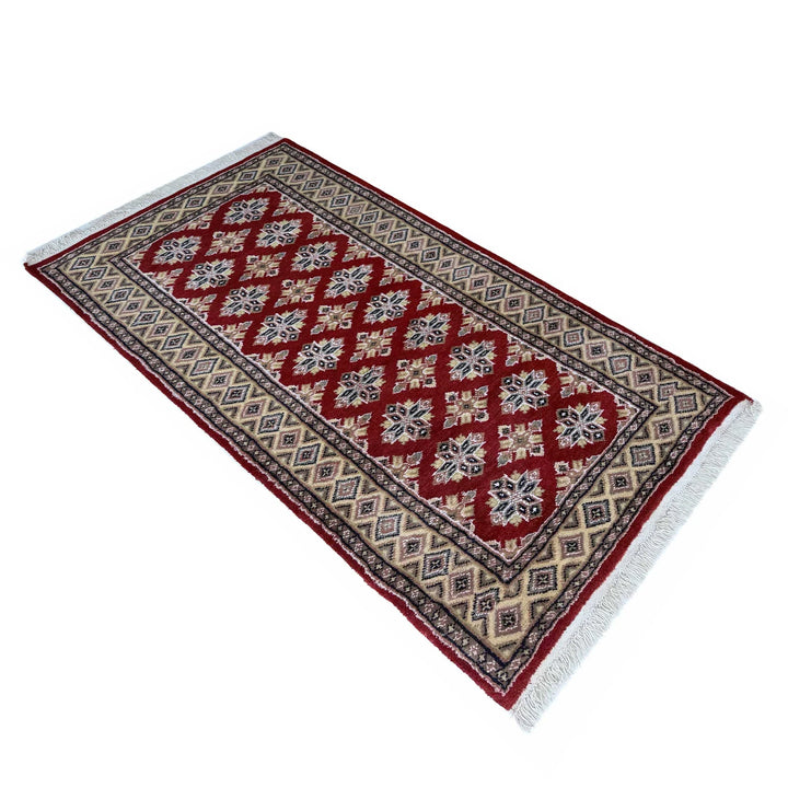 Red Pakistani Jaldar Rug 3' 1" x 5' 2" Hand-Knotted | No. AL77253