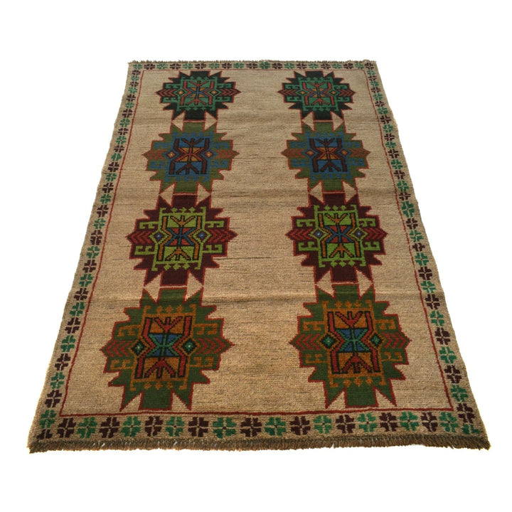Tan Afghan Baluchi Rug 4' 0" x 6' 6" Hand-Knotted | No. AL77286