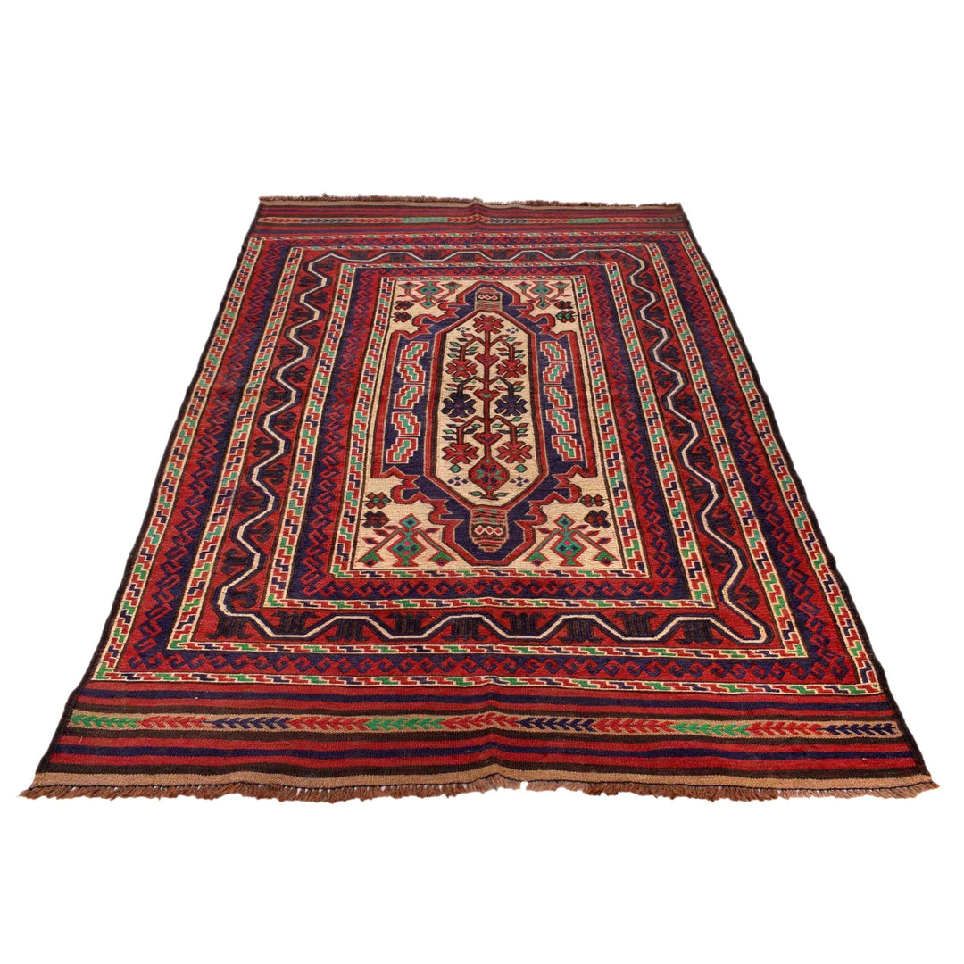 Beige Afghan Saghari Kilim Rug 4' 4" x 6' 6" Flat-Weave | No. AL77346
