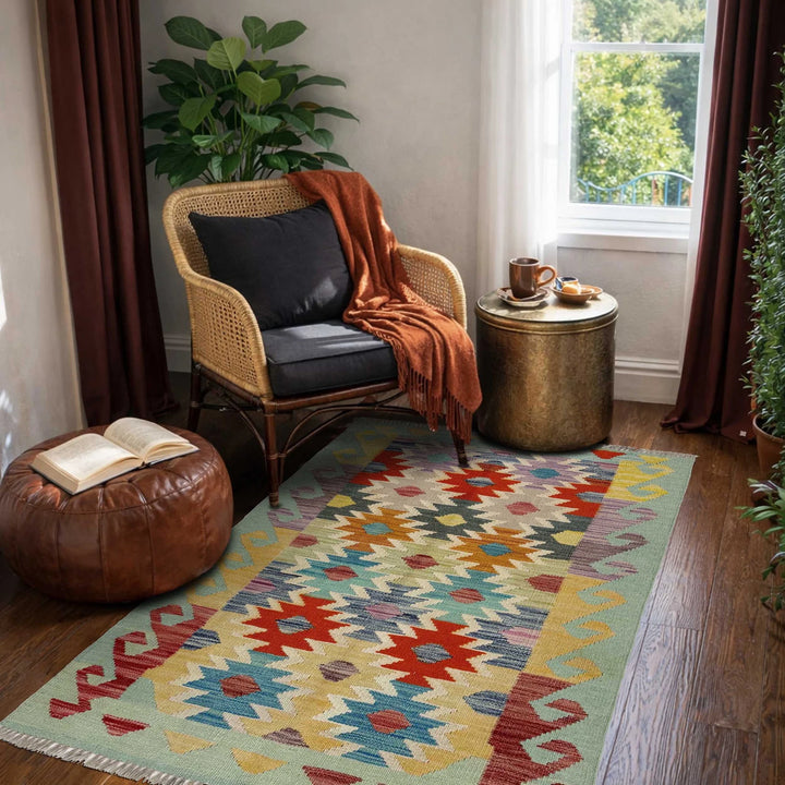 Afghan Vegetable Kilim Rug 2' 7" x 4' 0" Flat-Weave | No. AL773892