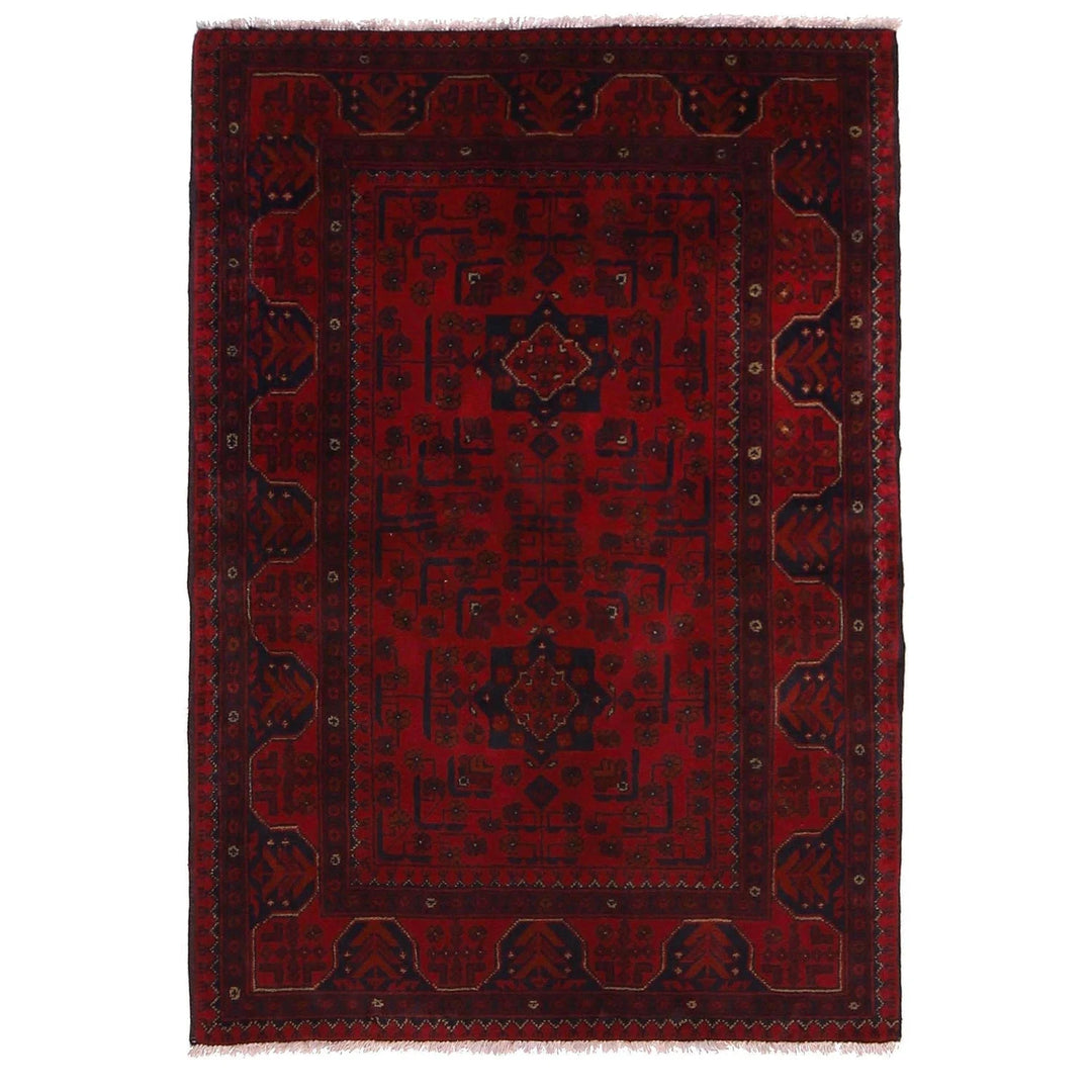 Red Afghan Khal Mohammadi Rug 3' 6" x 5' 0" Hand-Knotted | No. AL77394