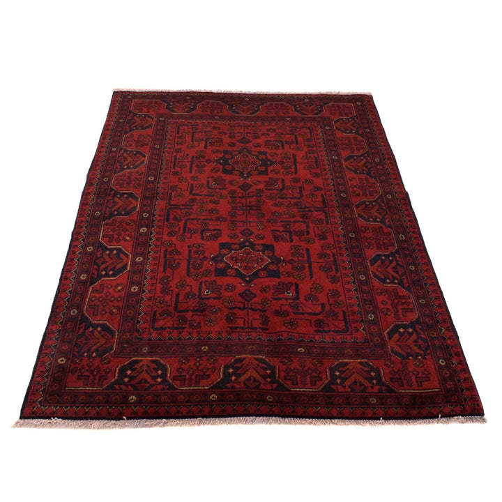 Red Afghan Khal Mohammadi Rug 3' 6" x 5' 0" Hand-Knotted | No. AL77394