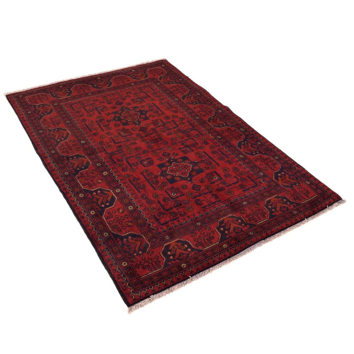 Red Afghan Khal Mohammadi Rug 3' 6" x 5' 0" Hand-Knotted | No. AL77394