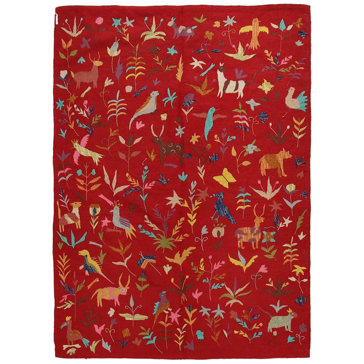Red Pakistani Kilim Rug 5' 0" x 6' 11" Flat-Weave | No. AL77418