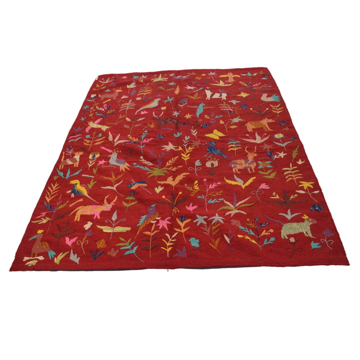 Red Pakistani Kilim Rug 5' 0" x 6' 11" Flat-Weave | No. AL77418