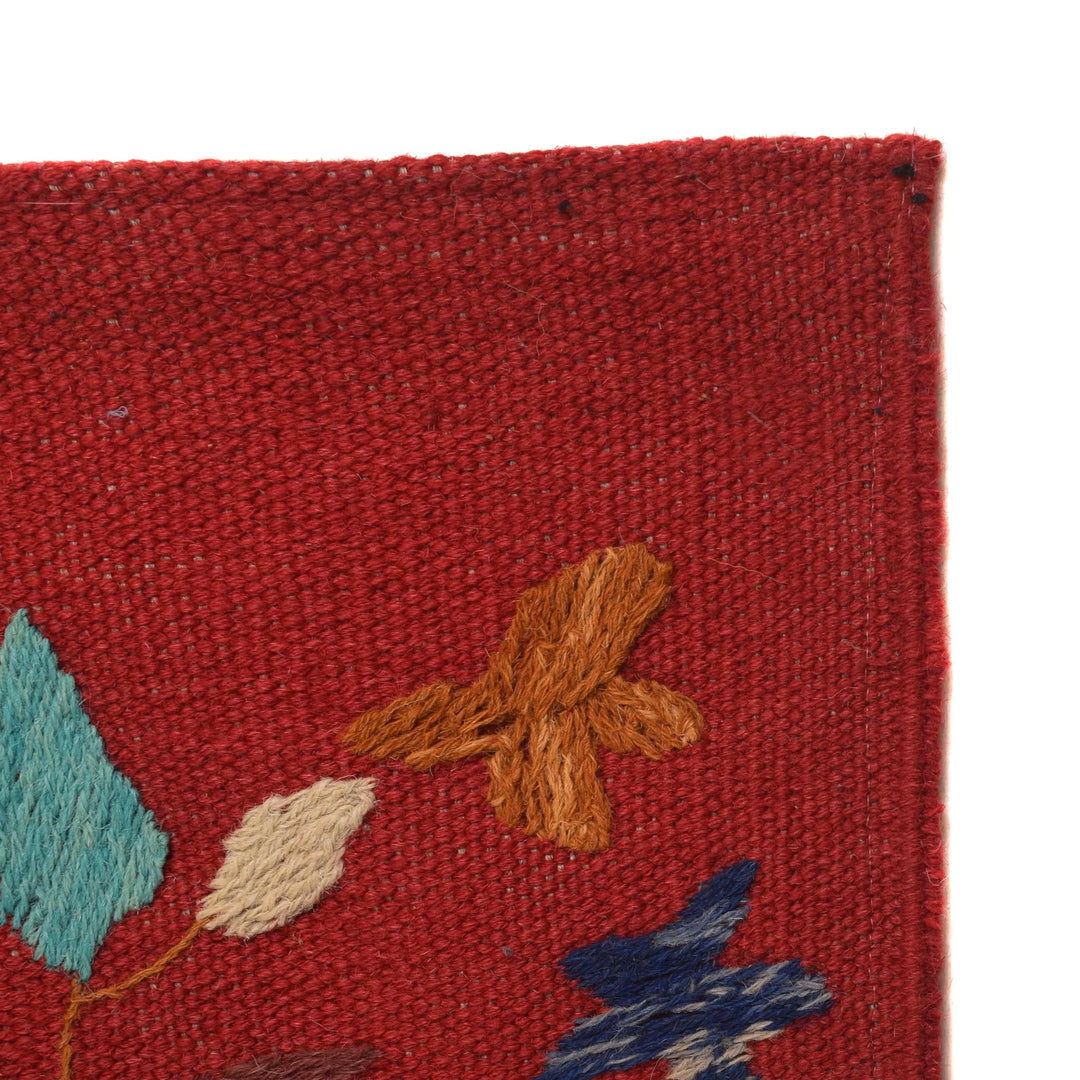 Red Pakistani Kilim Rug 5' 0" x 6' 11" Flat-Weave | No. AL77418