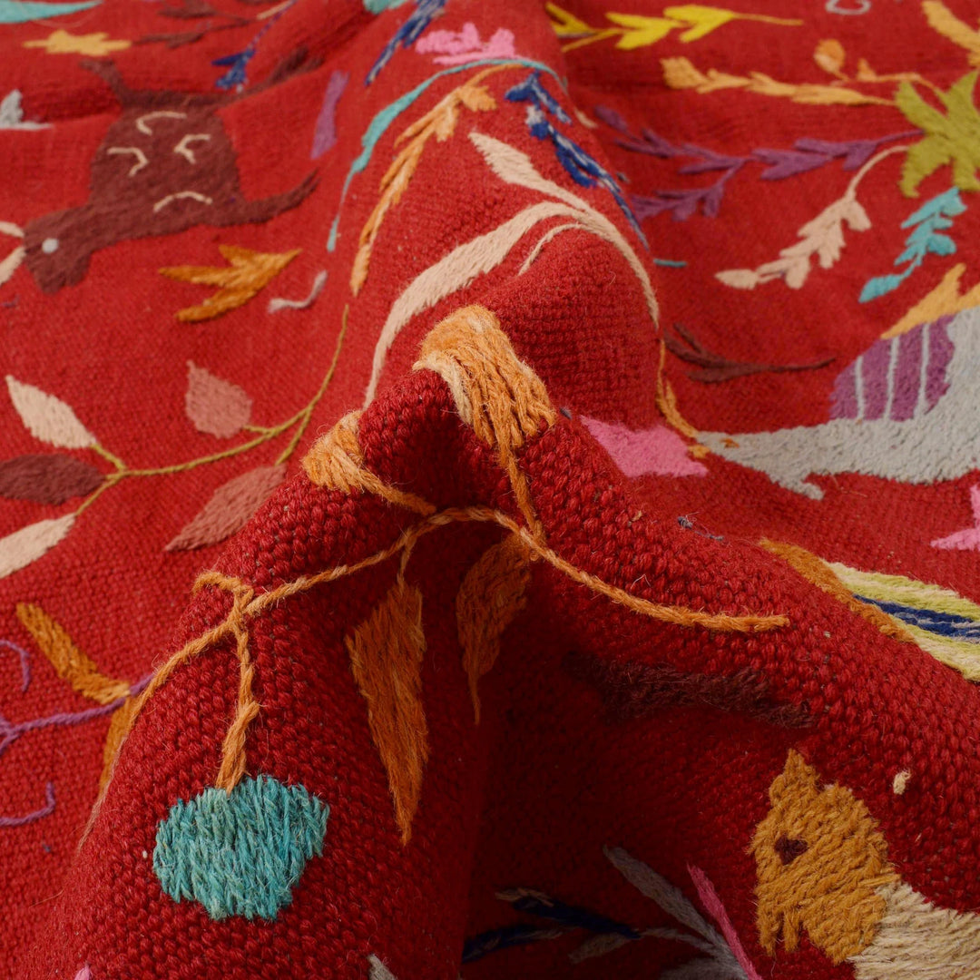 Red Pakistani Kilim Rug 5' 0" x 6' 11" Flat-Weave | No. AL77418