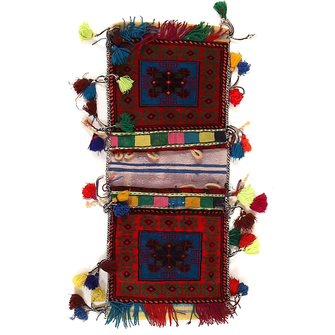 Afghan Tribal Baluch Saddle Bag Rug 0' 11" x 2' 5" Hand-Knotted | No. AL77443