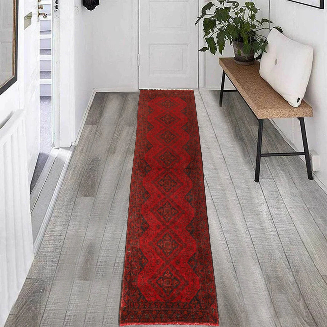 Red Afghan Khal Mohammadi Rug 2' 5" x 9' 6" Hand-Knotted | No. AL77552