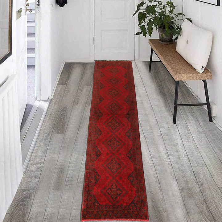 Red Afghan Khal Mohammadi Rug 2' 5" x 9' 6" Hand-Knotted | No. AL77552
