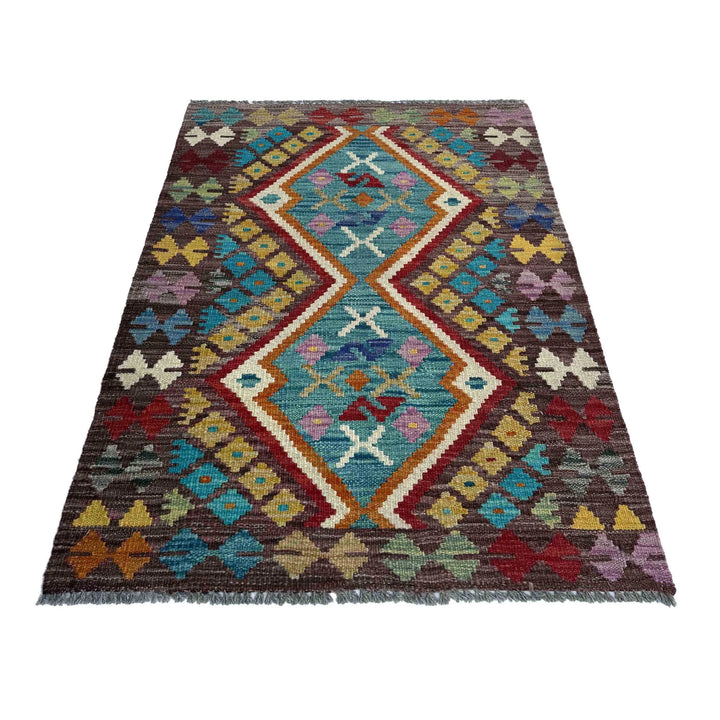 Afghan Vegetable Kilim Rug 2' 7" x 3' 11" Flat-Weave | No. AL77563