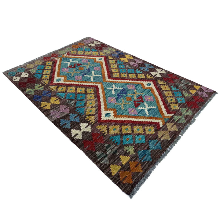 Afghan Vegetable Kilim Rug 2' 7" x 3' 11" Flat-Weave | No. AL77563