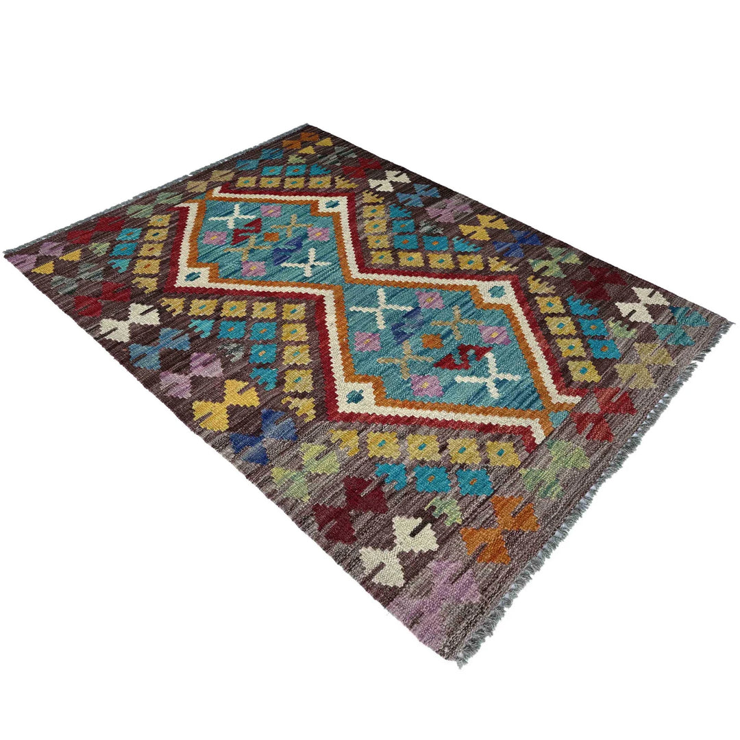 Afghan Vegetable Kilim Rug 2' 7" x 3' 11" Flat-Weave | No. AL77563