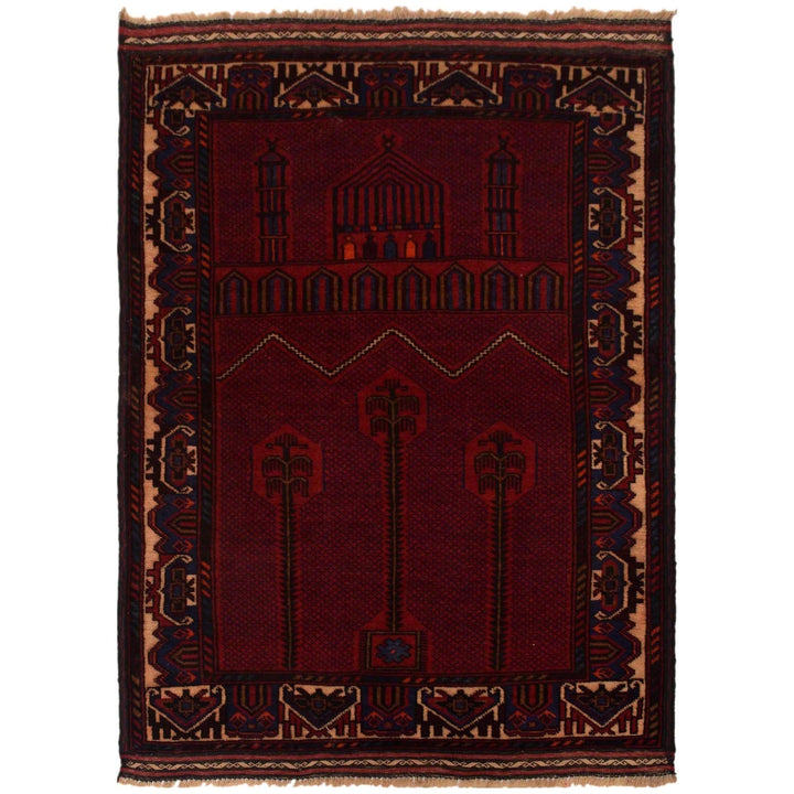 Red Afghan Prayer Rug 2' 11" x 4' 5" Hand-Knotted | No. AL77642