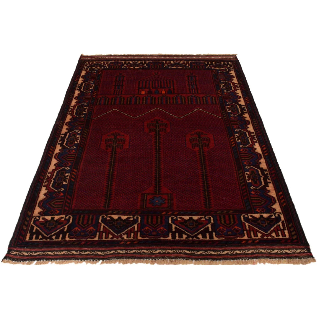Red Afghan Prayer Rug 2' 11" x 4' 5" Hand-Knotted | No. AL77642