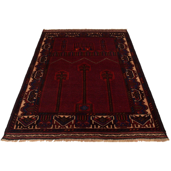 Red Afghan Prayer Rug 2' 11" x 4' 5" Hand-Knotted | No. AL77642