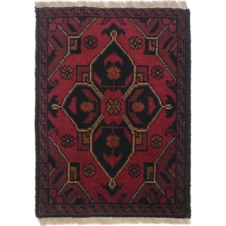 Red Afghan Oriental Doormat 1' 5" x 1' 11" Hand-Knotted | No. AL77651