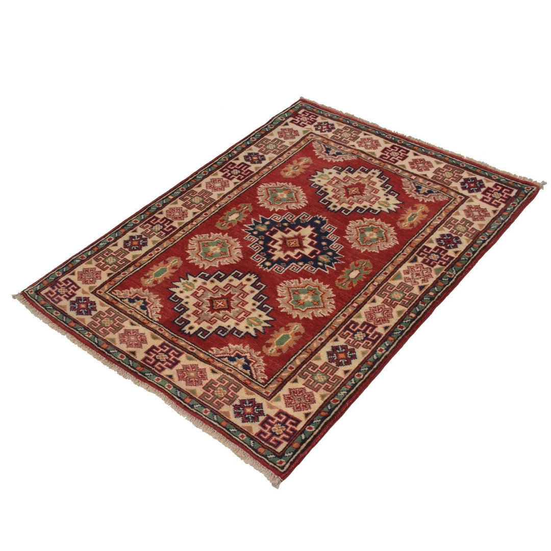 Red Afghan Kazak Rug 2' 9" x 3' 8" Hand-Knotted | No. AL77676