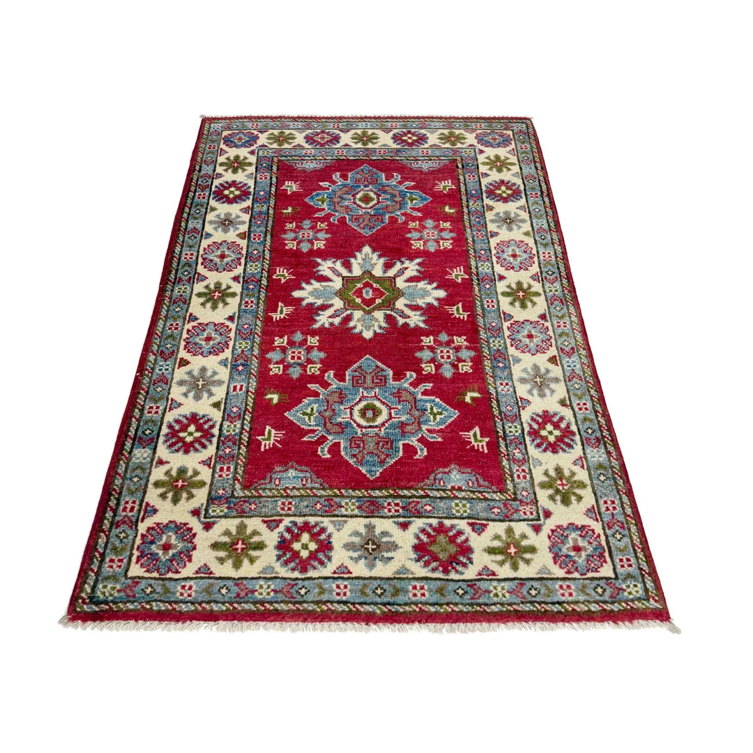 Red Afghan Kazak Rug 2' 7" x 4' 1" Hand-Knotted | No. AL77698