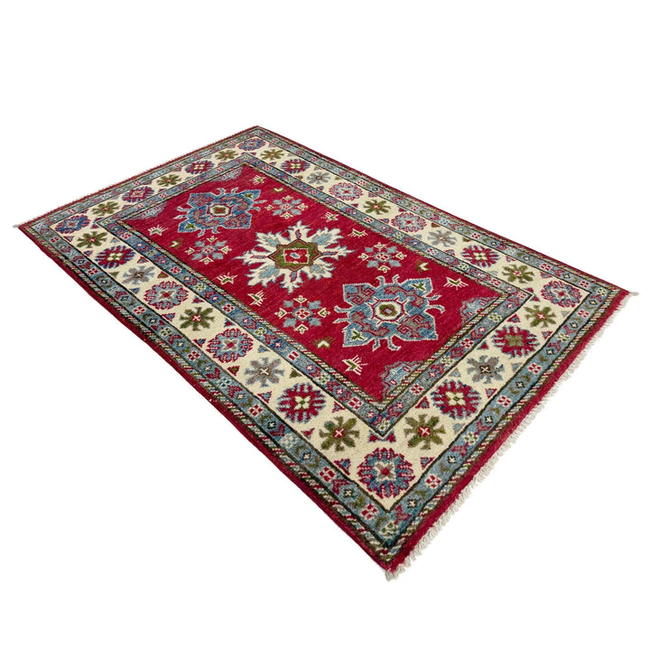 Red Afghan Kazak Rug 2' 7" x 4' 1" Hand-Knotted | No. AL77698