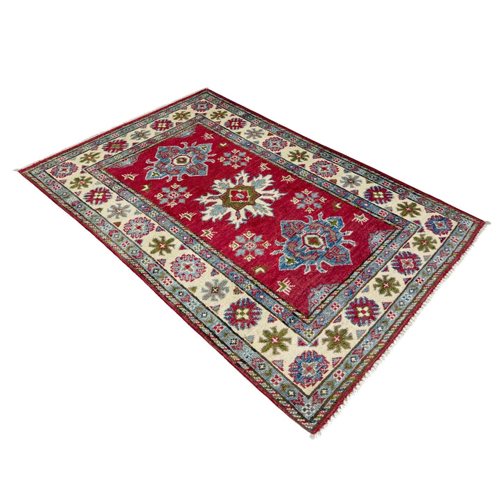 Red Afghan Kazak Rug 2' 7" x 4' 1" Hand-Knotted | No. AL77698