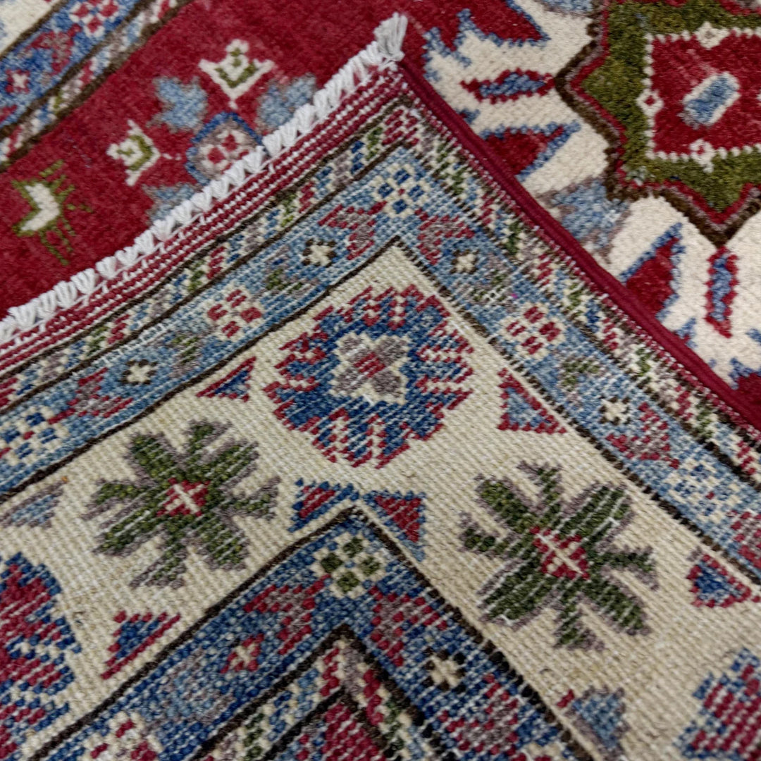 Red Afghan Kazak Rug 2' 7" x 4' 1" Hand-Knotted | No. AL77698