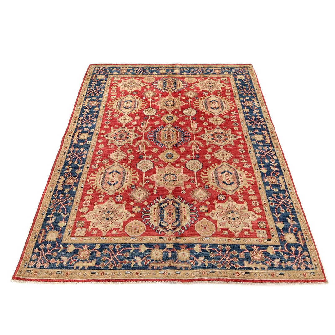 Red Afghan Serapi Rug 4' 7" x 6' 5" Hand-Knotted | No. AL77713